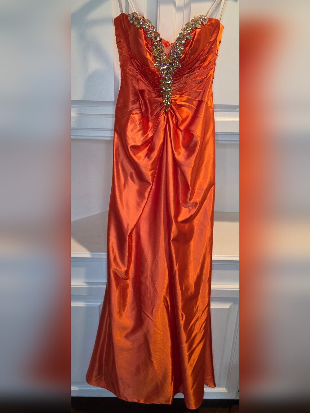 Tony Bowls Orange Beaded One Shoulder Formal Gown NWOT Size 6 Crystal Pageant - Picture 2 of 14